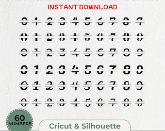 Pacote de SVG com Números Divididos, Números em SVG, Clipart de Números Divididos, Número Dividido, Arquivo de Corte para Cricut e Silhouette, Clipart de Monogramas em SVG/PNG/EPS/DXF