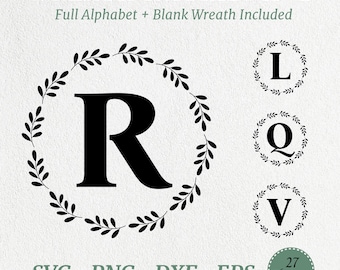 Pacote de letras florais em SVG com motivos de louros, iniciais de guirlanda, clipart de alfabeto com arabescos, monograma em SVG, sobrenome, arquivos de corte para Silhouette em SVG/PNG/EPS/DXF