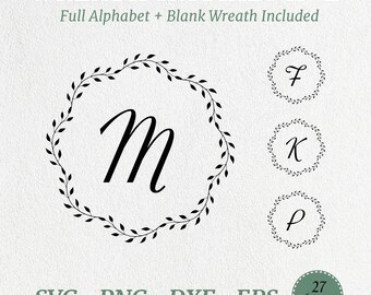 Pacote de monogramas em SVG, Clipart de alfabeto com arabescos, SVG para sobrenome, monograma de louros, Corte em madeira para nome de família, Arquivos de corte para Silhouette em SVG/PNG/EPS/DXF