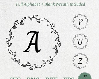 Pacote de Iniciais para Guirlanda em SVG, Alfabeto Monograma, Letras para Guirlanda de Casamento, Iniciais para Guirlanda, Monograma Botânico para Guirlanda, clipart em SVG/PNG/EPS/DXF