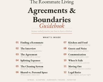 Manuale di convivenza tra coinquilini, accordo, tabella delle faccende domestiche, registro delle spese, confini degli spazi condivisi, pianificatore di comunicazione.
