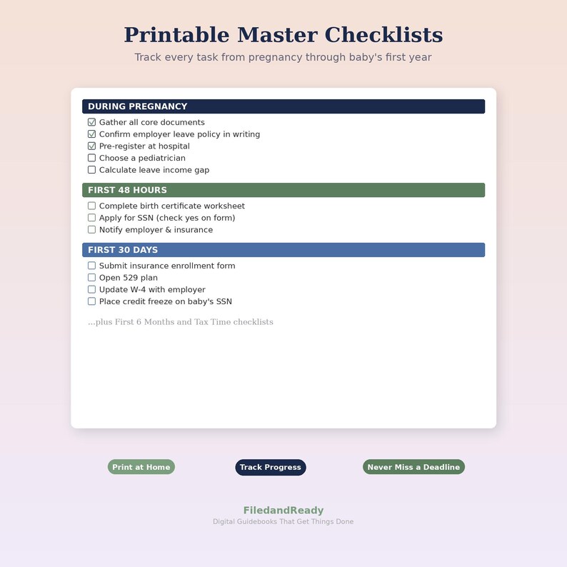 New Parent Paperwork Checklist Printable Birth Certificate SSN ...