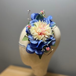 Hair Flower Floral Fascinator Blue Pink  Hydrangea Wedding Races Cruise