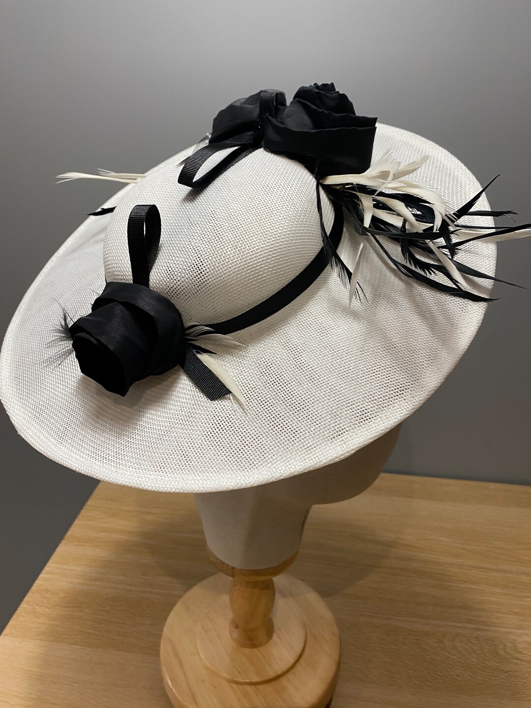Black White Saucer Headband Hat Wedding Races Garden Party Mother Bride