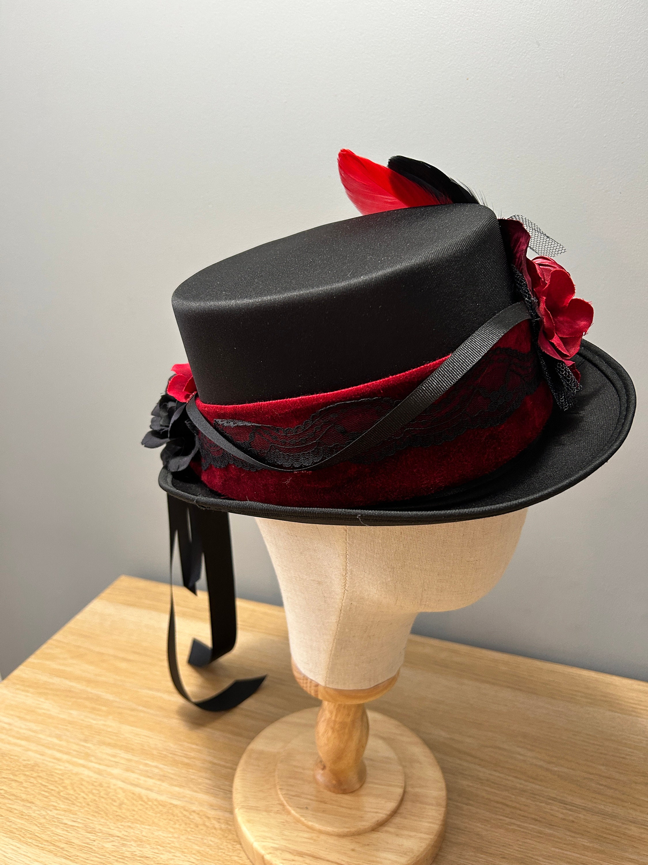Vintage Andre Canadian Hat, Victorian Steampunk Style Womens Top Hat, Satin Bow A Victorian bodice my mother found in a box, we believe it  main image 2