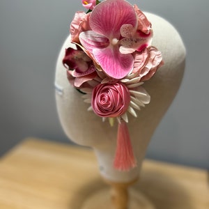 Oriental Style Pink Orchid Rose Silk Tassel Floral Fascinator Hair Flower Clip