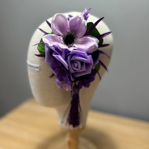 Oriental style Purple Lilac Silk Tassel Rose Hair Flower Wedding Party Evening wear