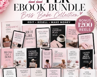 22 PLR Ebook Boss babe bundle, Girl boss ebook, Editable eBooks Canva template, Printable Templates, plr mrr digital products