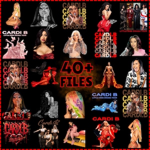 May include: A collage of images featuring Cardi B, with text overlays including "CARDI B" and "LITTLE MISS DRAMA TOUR." The images showcase various poses and outfits, with a bold red and black color scheme.