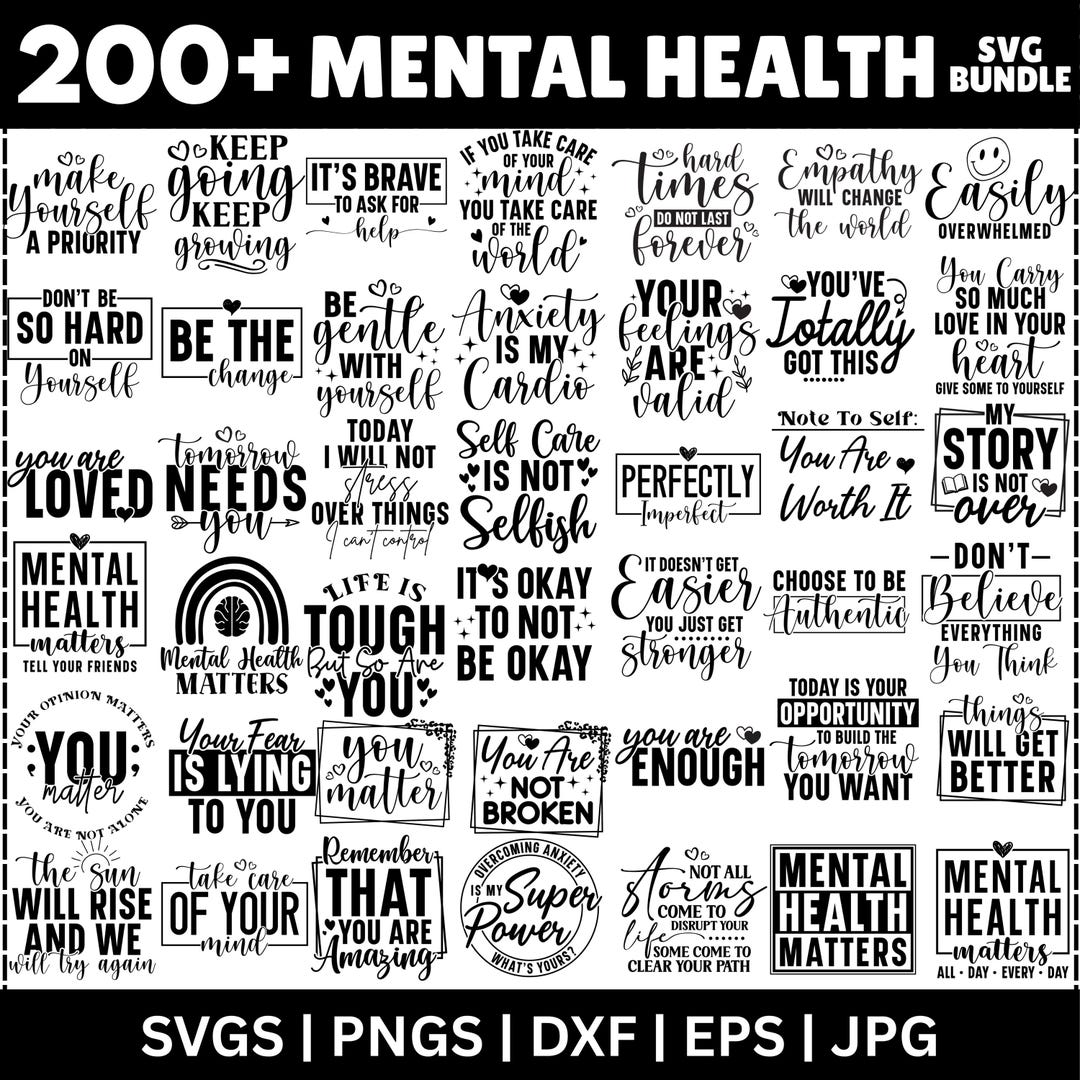 Mental Health SVG Bundle: Inspirational Positive Designs (digital ...