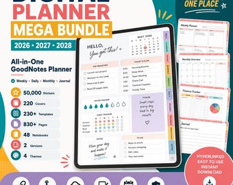 Planner digitale tutto in uno 2026, 2027, 2028, diario digitale, modello Goodnotes digitale, settimanale, pianificatore giornaliero, notabilità
