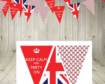 Union Jack Keep Calm Bunting printable King Charles III Coronation street party decoration