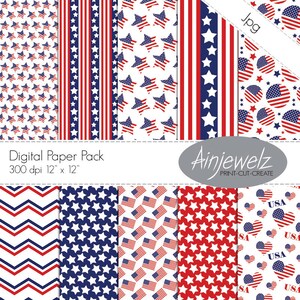 USA Flag Digital Paper Pack: Patriotic Stars and Stripes (Digital Download)