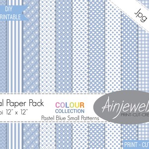 Pastel Blue & White scrapbook paper printable, small pattern digital papers, Colour Collection-Pastel Blue