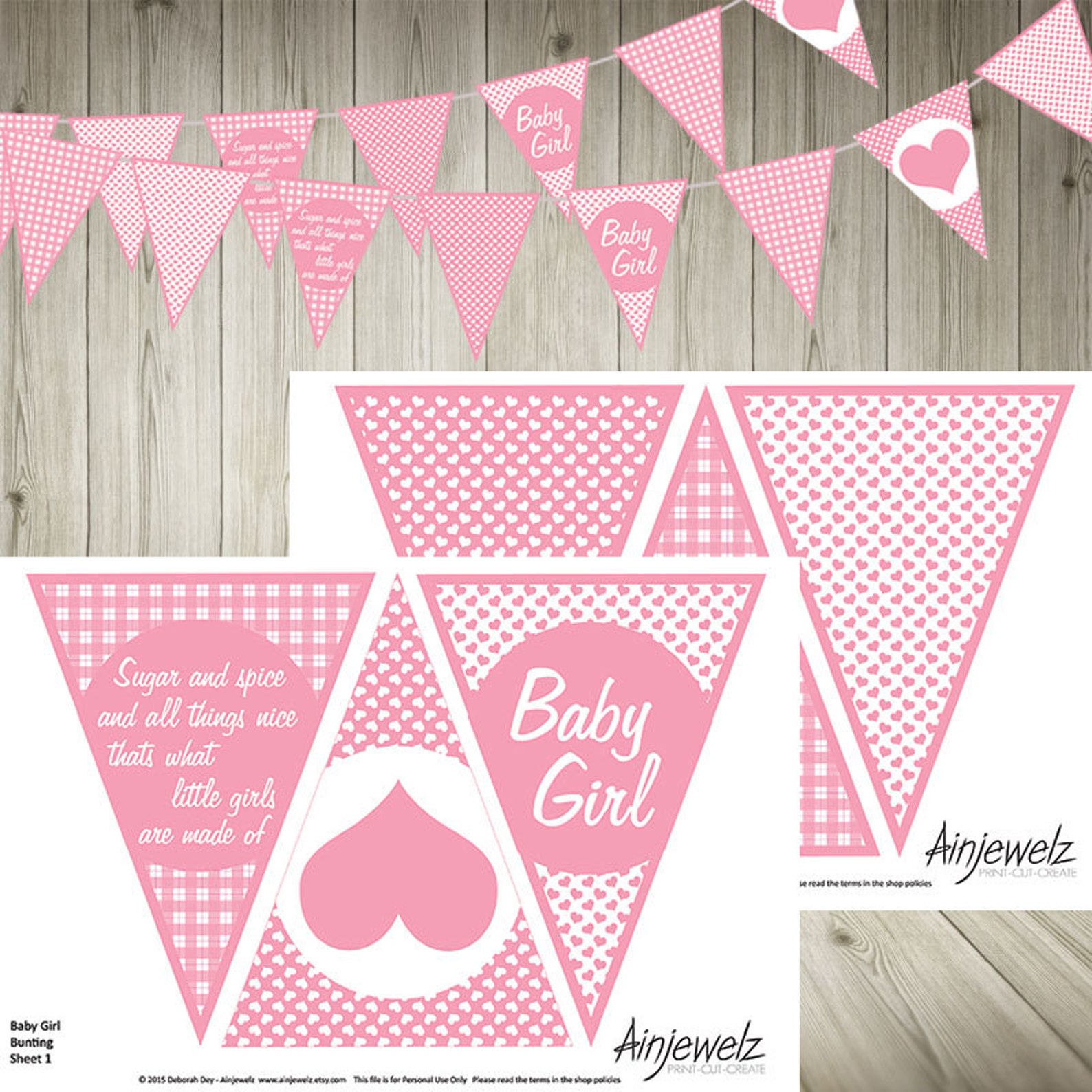 Baby Girl Bunting Garland Printable baby shower christening Etsy