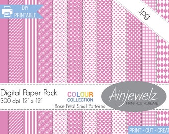 Pink & White scrapbook paper printable, small pattern digital papers, Colour Collection-Rose Petal