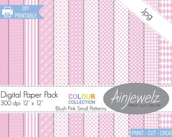 Blush Pink & White scrapbook paper printable, small pattern digital papers, Colour collection-Blush Pink