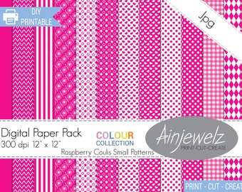 Pink & White scrapbook paper printable, small pattern digital papers, Colour Collection-Raspberry Coulis