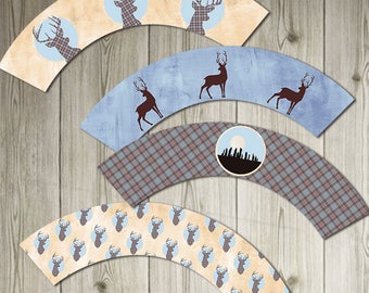 printable cupcake wrappers Scotland party download Scottish printable fraser plaid tartan cake wrappers hogmanay new year stag deer