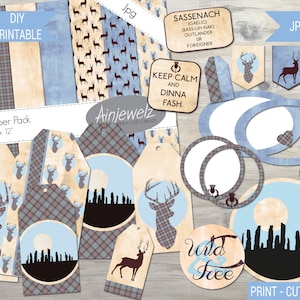 Scottish Digital Scrapbook Bundle imprimible, kit de revista basura de Escocia, documentos imprimibles, etiquetas, marcos, imágenes prediseñadas