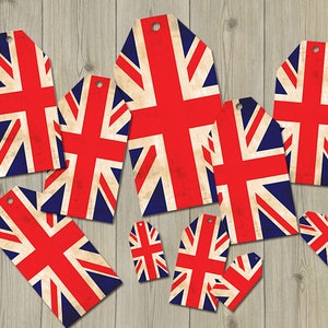 vintage Union Jack Tags Printable, King Charles III Coronation Journal cards, British scrapbook tags, royal party