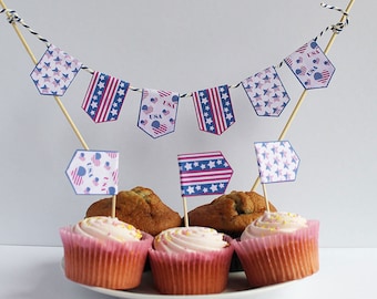 USA Cupcake Flags cake toppers Independence Day 4th July Cake Bunting Stars and Stripes thanksgiving toothpick flags Instant Download