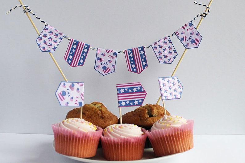 USA Cupcake Flags cake toppers Independence Day 4th July Cake Etsy