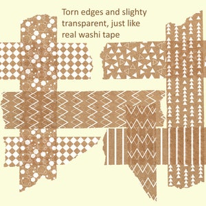 Kraft Digital Washi Tape clipart with white geometric designs, Kraft printable image 2