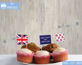 British Cupcake Flags, King Charles III Coronation street party printable