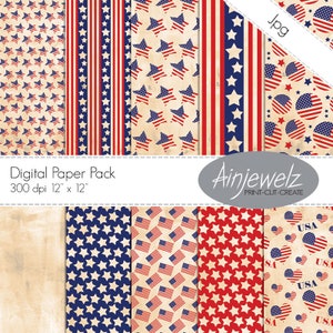 USA Flag Digital Paper: Vintage Patriotic Stars & Stripes (Digital Download)