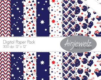 Australia flag Digital Paper Pack Australian Flag Australia Day Digital Scrapbook Instant Download Australia printable Australia Download