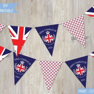 King Charles III bunting printable, Coronation party decor, God Save The King