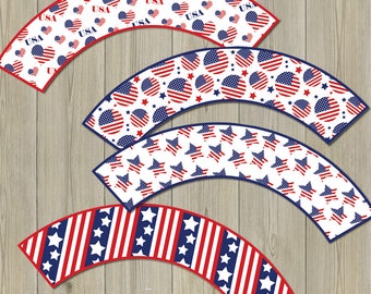 Patriotic Cupcake Wrappers: USA Stars & Stripes Decor (Digital Download)