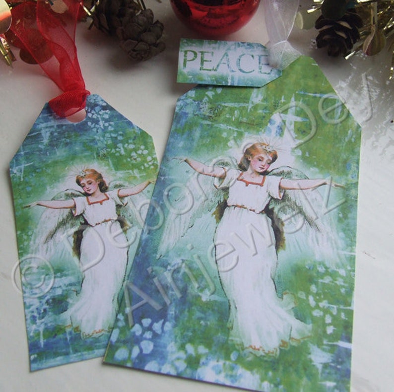 Vintage Angels Peace Christmas gift tags printable, christmas ephemera image 3