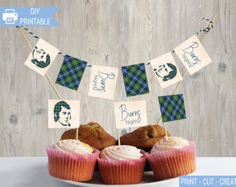 Burns Night cupcake, food, haggis flags printable decoration