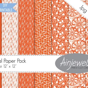 Orange Digital Scrapbook Paper Printable,  citrus fruit pattern, orange & white