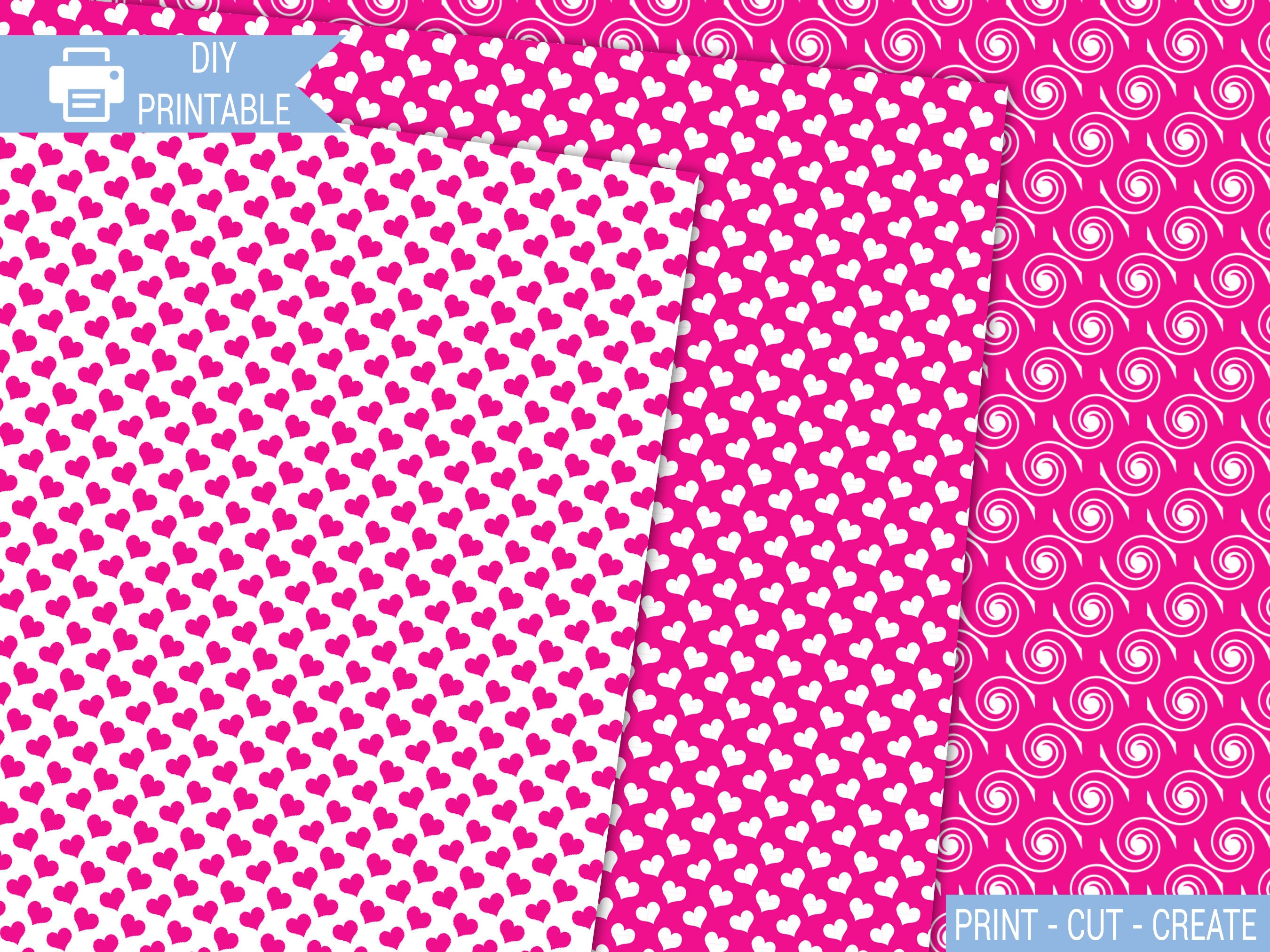 Pink & White Scrapbook Paper Printable, Small Pattern Digital Papers ...
