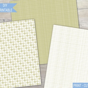 May include: Two digital paper designs in a light green and white color scheme. One design features a repeating pattern of small circles. The other design features a repeating pattern of thin lines.  The text "PRINT - CUT - CREATE" is at the bottom of the image.
