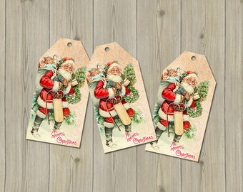 Vintage Santa Christmas Gift Tags printable, christmas ephemera