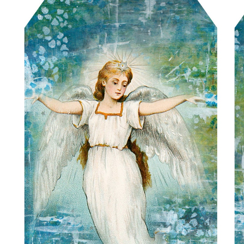 Vintage Angels Peace Christmas gift tags printable, christmas ephemera image 4