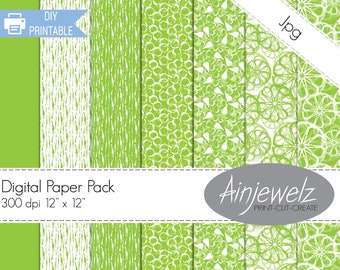 Lime green Printable Scrapbook Paper download fruit pattern paper Citrus Grove - Lime Zing