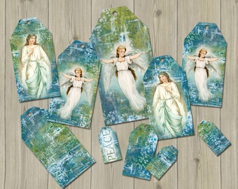 Vintage Angels Peace Christmas gift tags printable, christmas ephemera
