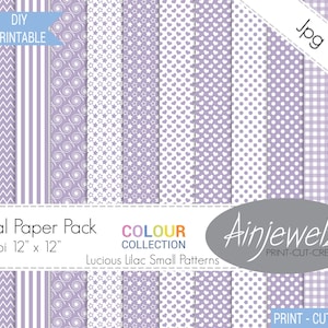 Lilac & White scrapbook paper printable, small pattern digital papers, Colour Collection-Lucious Lilac