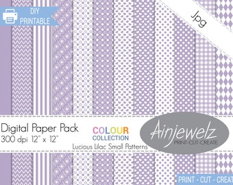 Lilac & White scrapbook paper printable, small pattern digital papers, Colour Collection-Lucious Lilac