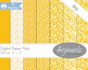 Lemon Digital Scrapbook Paper Printable, yellow fruit pattern