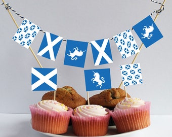 Scottish Saltire & Unicorn Cupcake Flags printable decoration