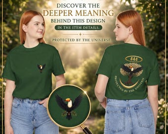 444 Angel Number Shirt, Spiritual Toucan World Tree Tee, Protected by the Universe T-Shirt, Minimalist Nature Graphic, Celestial Bird Top