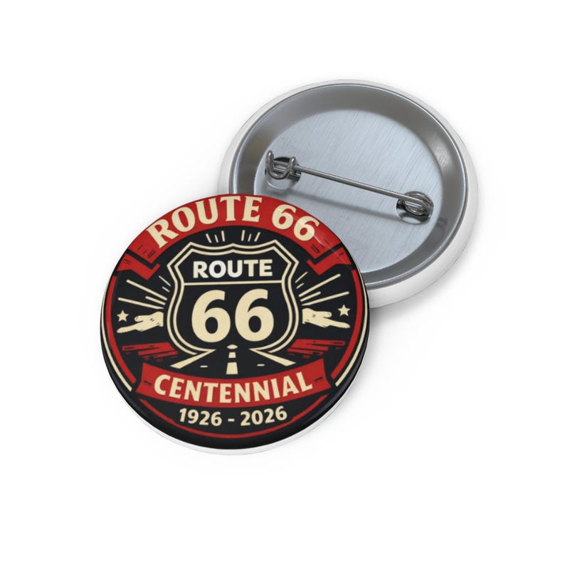Route 66 Centennial Pin, Retro Americana Badge (1926-2026) image 1