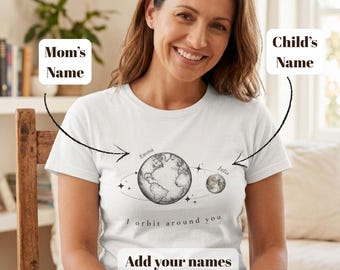Personalized Mom Shirt | Custom Names Moon & Earth Tee | Mother's Day Gift