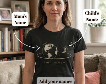Personalized Mom Shirt Dark | Custom Names Moon & Earth Tee | Mother's Day Gift